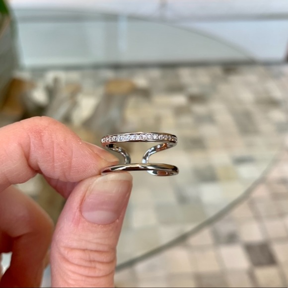925 Sterling Silver Double Layer Pave Ring - Picture 11 of 12